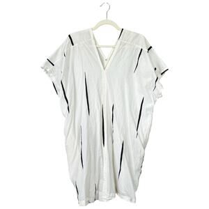 UZI NYC V Dress White Black Stripe One Size Lagenlook Cotton Artsy Abstract